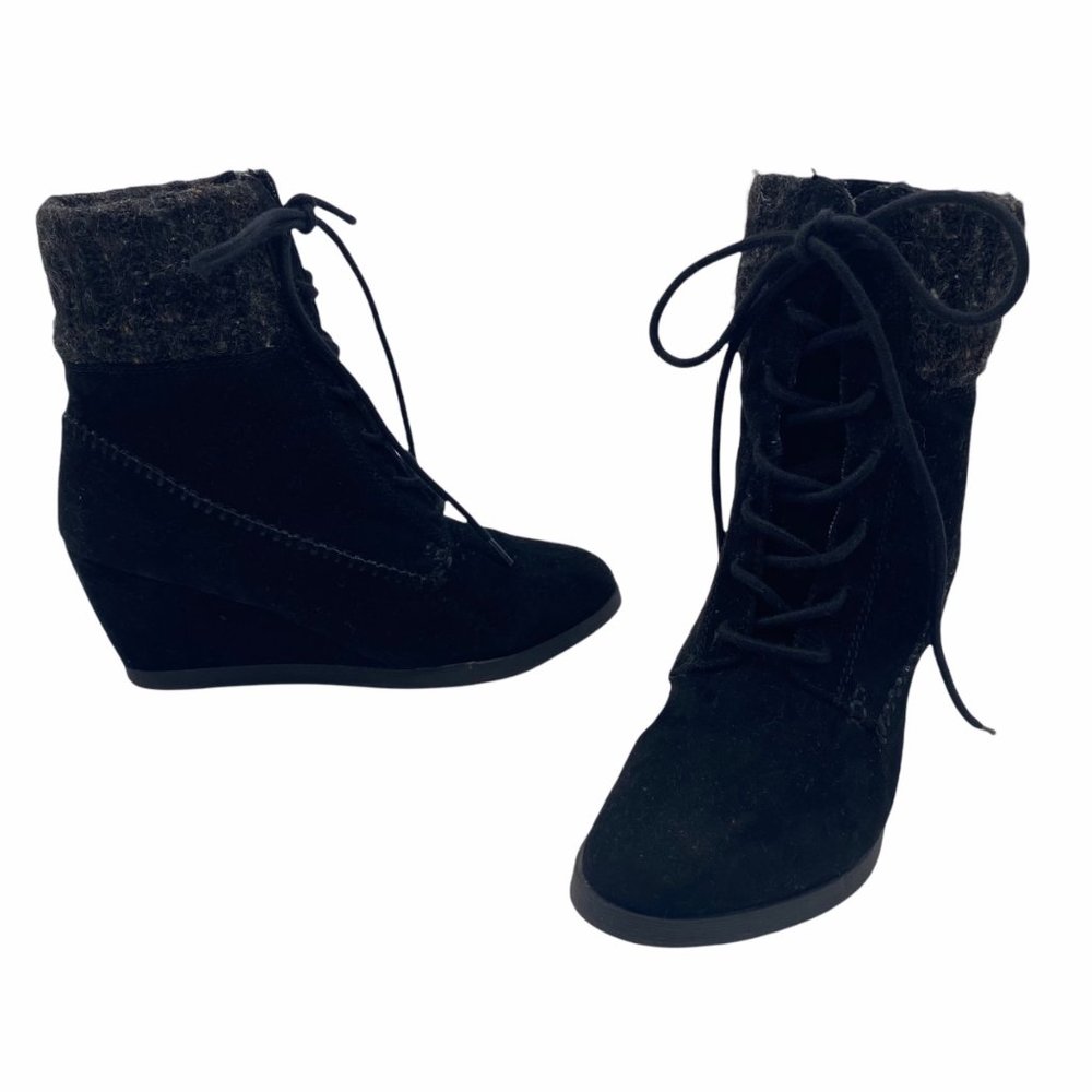 Maidden Girl Darceyy Black Suede Wedge Ankle Boot